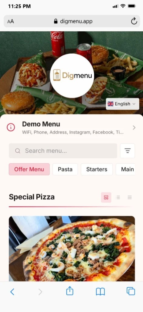 Digmenu public menu using a custom color theme